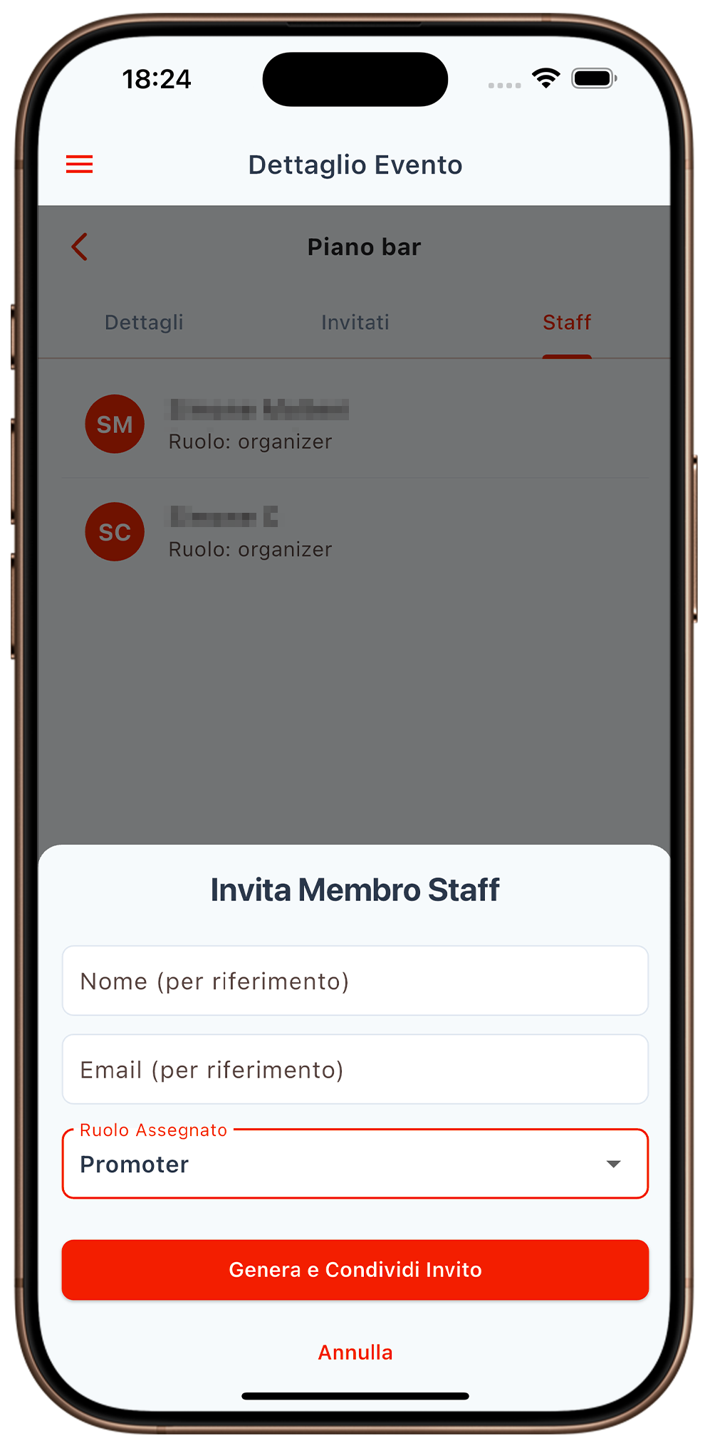 Gestione Staff evento