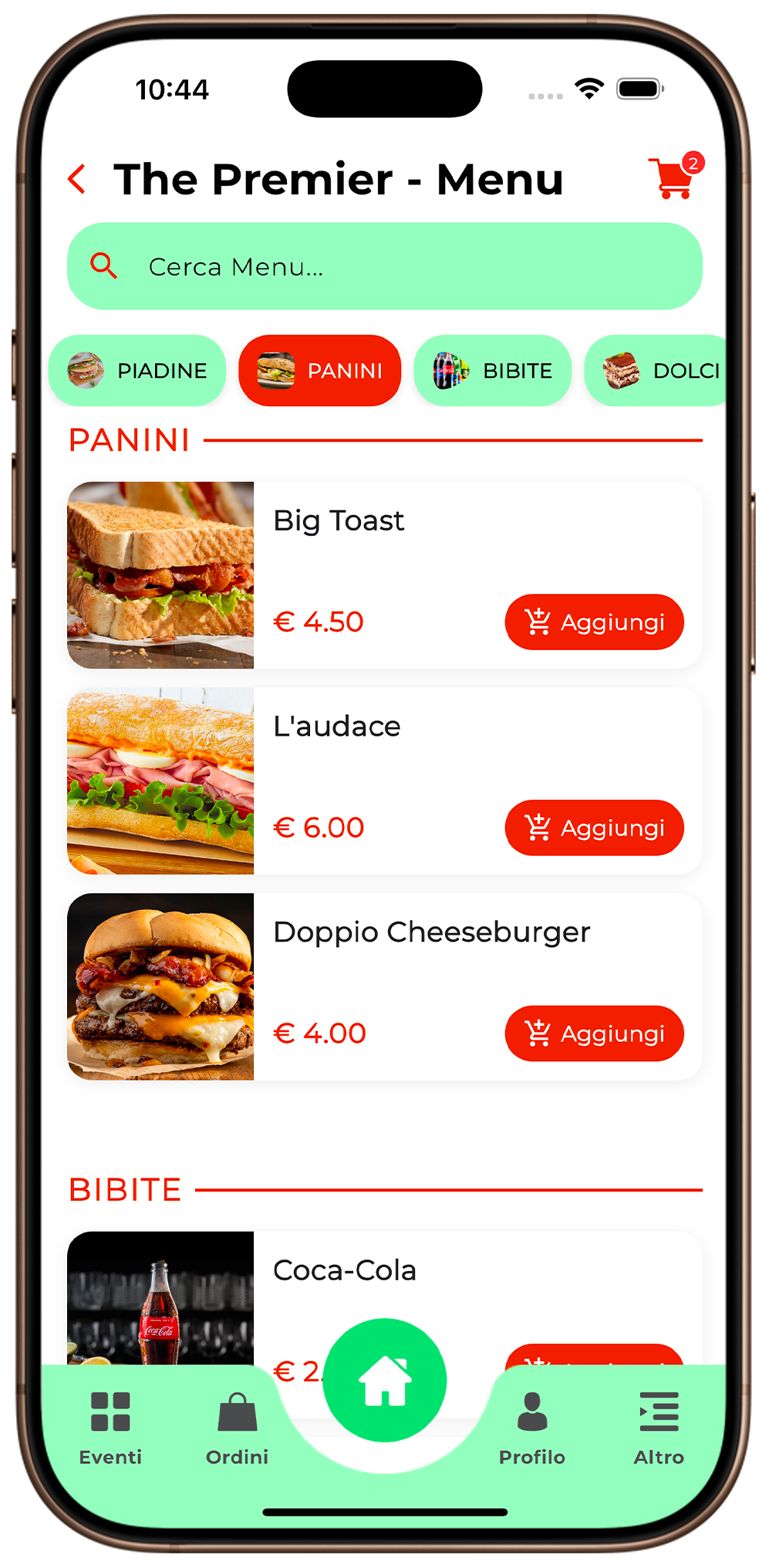 Visualizzazione dettagliata del menu